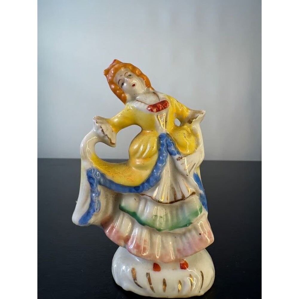 Occupied Japan Dancing Lady Figurine Hand Painted Ceramic 3.75 in Vintage